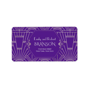 Royal Purple Silver Great Gatsby 1920s Wedding Label