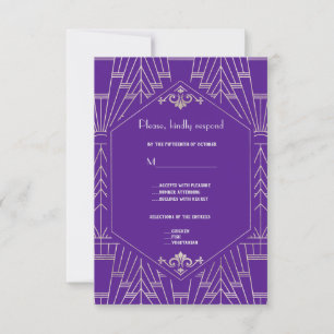 Royal Purple Silver Great Gatsby 20s Wedding RSVP