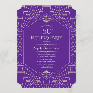 Royal Purple Silver Great Gatsby Birthday Party Invitation