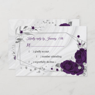 royal purple silver grey floral geometric RSVP card