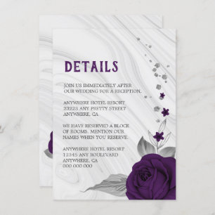 royal purple silver grey floral marble details enclosure card