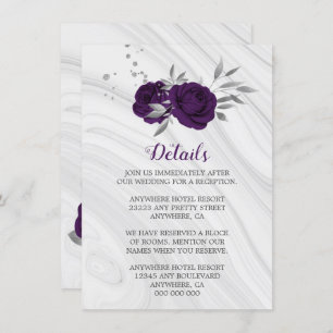 royal purple silver grey floral marble details enclosure card