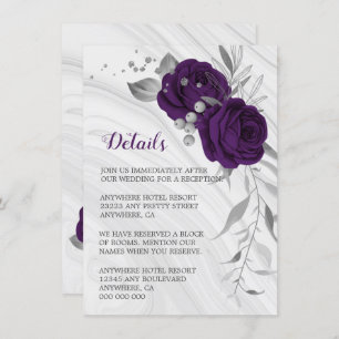 royal purple silver grey floral marble details enclosure card