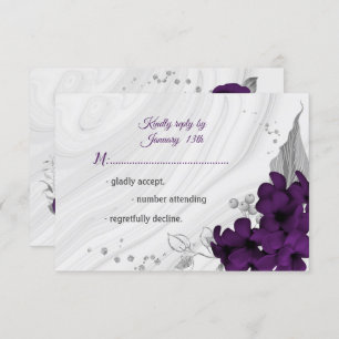 royal purple silver grey floral  RSVP card