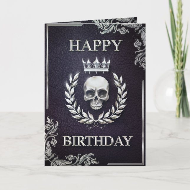 Royal Purple & Silver King of the Dead Birthday Card (Front)