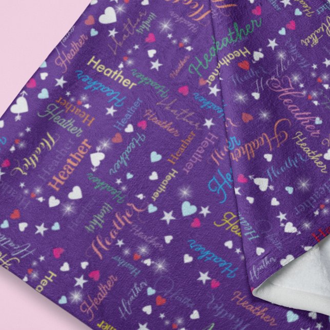 Royal Purple Sky Full of Names, Hearts and Stars Fleece Blanket (Creator Uploaded)