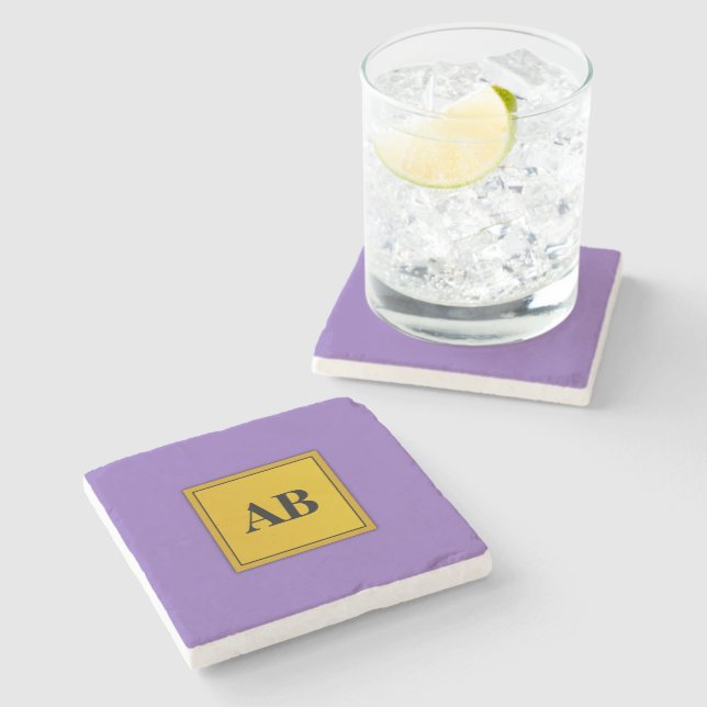 Royal purple solid colour with monogram stone coaster (Side)