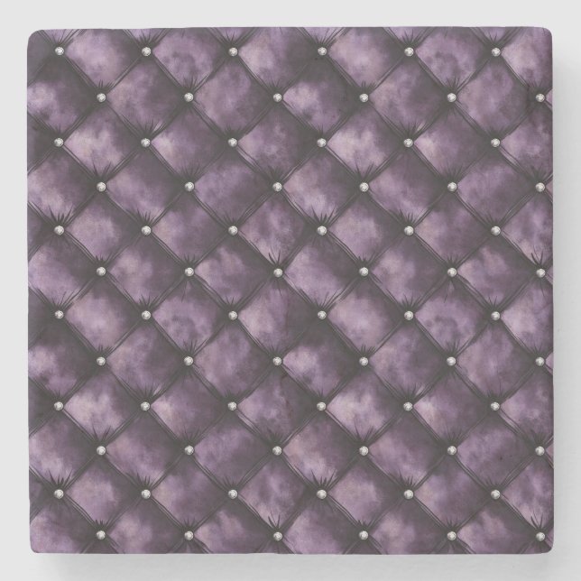 Royal Purple Squares Stone Coaster (Front)
