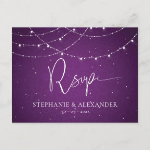 Royal Purple String Lights Wedding RSVP Invitation Postcard