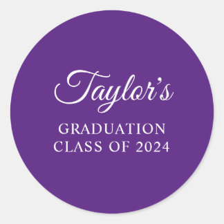 Royal Purple Stylish Script Graduation Classic Round Sticker