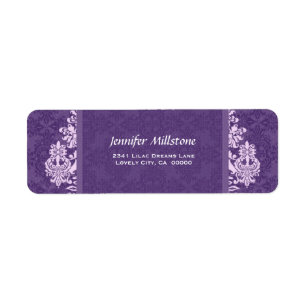 ROYAL PURPLE Swirl Damask Wedding Address Label