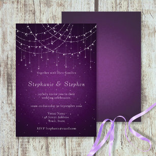 Royal Purple Swirl & String Lights Wedding Invitation
