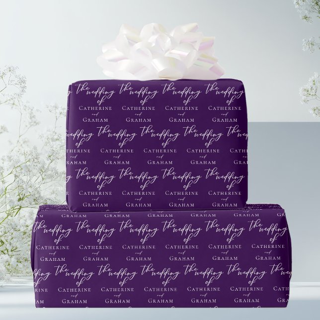 Royal Purple Typography Personalised Wedding Wrapping Paper (Creator Uploaded)