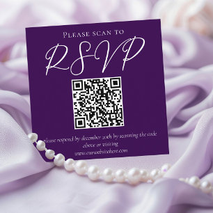 Royal Purple Typography Wedding QR Code RSVP Enclosure Card