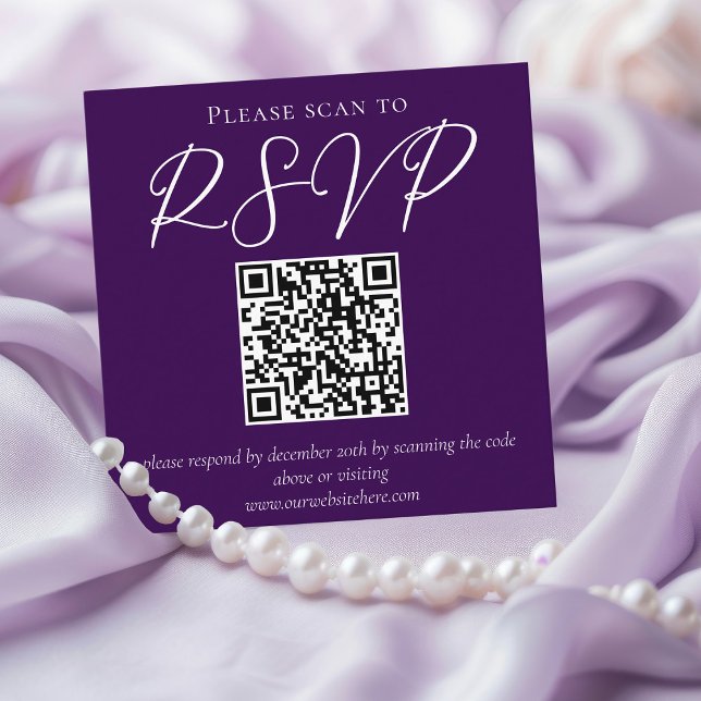 Royal Purple Typography Wedding QR Code RSVP Enclosure Card (Creator Uploaded)