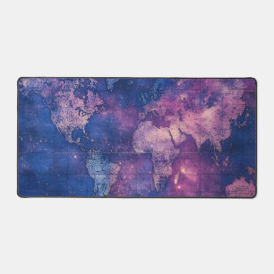 Royal Purple Vintage Celestial World Map Desk Mat