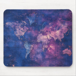 Royal Purple Vintage Celestial World Map Mouse Mat