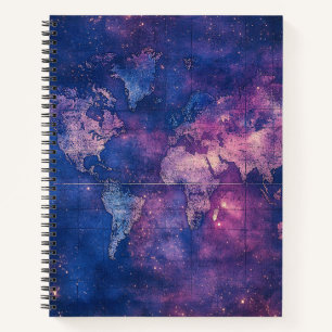 Royal Purple Vintage Celestial World Map Notebook