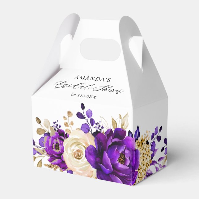 Royal Purple Violet Gold  Botanical Bridal Shower Favour Box (Back Side)