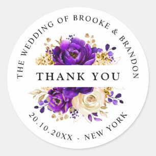 Royal Purple Violet Gold Botanical Thank you  Classic Round Sticker