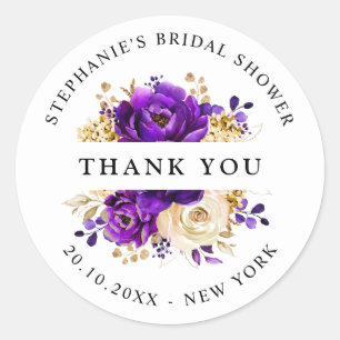 Royal Purple Violet Gold Bridal Shower Thank you  Classic Round Sticker