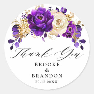 Royal Purple Violet Gold Floral Botanical Wedding Classic Round Sticker
