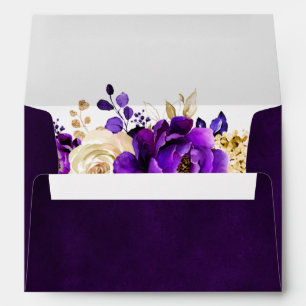 Royal Purple Violet Gold Floral Botanical Wedding  Envelope