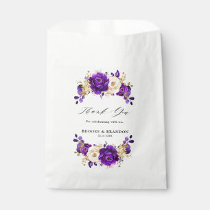 Royal Purple Violet Gold Floral Botanical Wedding Favour Bags