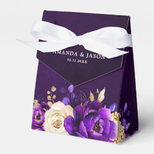 Royal Purple Violet Gold Floral Botanical Wedding  Favour Box