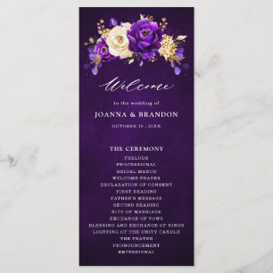 Royal Purple Violet Gold Floral Botanical Wedding  Programme