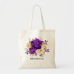 Royal Purple Violet Gold Floral Bridesmaid gift  Tote Bag