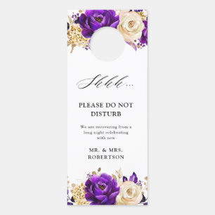 Royal Purple Violet Gold Floral Do Not Disturb Door Hanger