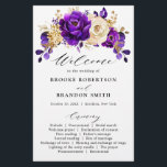 Royal Purple Violet Gold Floral  Wedding  Program<br><div class="desc">Elegant royal purple gold theme wedding program featuring elegant bouquet of royal purple,  Indigo,  gold,  yellow  colour rose flowers buds and eucalyptus leaves. Please contact me for any help in customisation or if you need any other product with this design.</div>