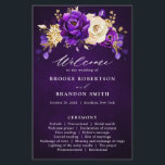Royal Purple Violet Gold Floral  Wedding  Program<br><div class="desc">Elegant royal purple gold theme wedding program featuring elegant bouquet of royal purple,  Indigo,  gold,  yellow  colour rose flowers buds and eucalyptus leaves. Please contact me for any help in customisation or if you need any other product with this design.</div>