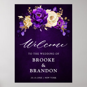 Royal Purple Violet Gold Floral Wedding Welcome P Poster