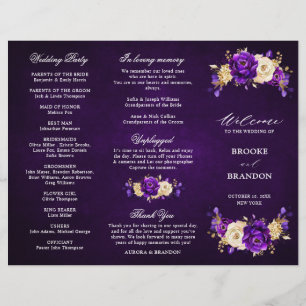 Royal Purple Violet Gold Wedding Tri Fold Program