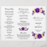 Royal Purple Violet Gold Wedding Tri Fold Program<br><div class="desc">Elegant royal purple gold theme wedding tri fold program featuring elegant bouquet of royal purple,  Indigo,  gold,  yellow  colour rose flowers buds and eucalyptus leaves. Please contact me for any help in customisation or if you need any other product with this design.</div>