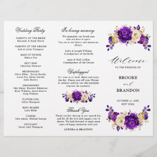 Royal Purple Violet Gold Wedding Tri Fold Program