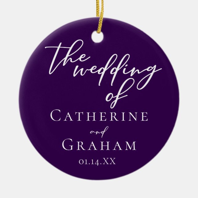 Royal Purple Wedding Personalised Photo Christmas Ceramic Tree Decoration (Front)