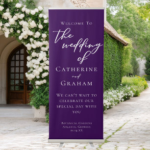Royal Purple Welcome to our Wedding Vertical Retractable Banner