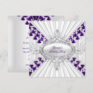 Royal Purple White Diamond Beads Birthday Party Invitation
