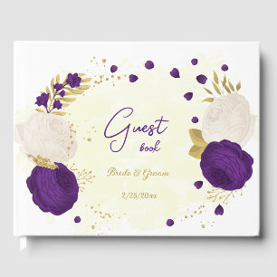  royal purple & white flowers gold botanical guest book