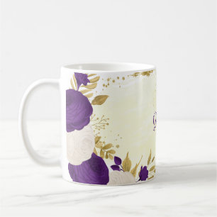 royal purple white flowers gold botanical wedding coffee mug