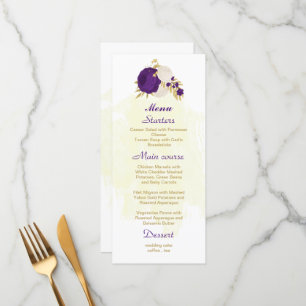 royal purple white flowers gold botanical wedding  menu