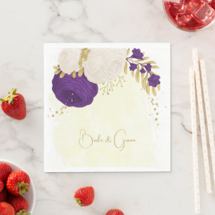 royal purple & white flowers gold napkin