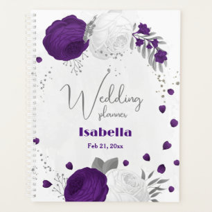 royal purple white flowers silver  planner