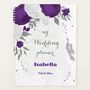 royal purple white flowers silver planner