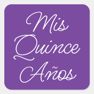 Royal Purple White Modern Script Mis Quince Anos Square Sticker