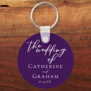 Royal Purple White Personalised Wedding Key Ring