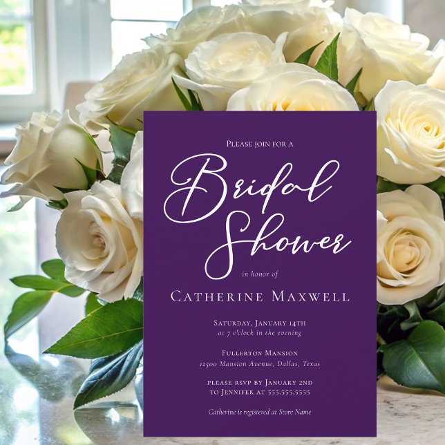 Royal Purple White Typography Bridal Shower Invitation (Creator Uploaded)